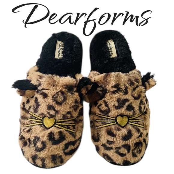 Dearforms-Leopard Print Memory-Foam kitten slippers. Size 7/8. Like new cond! - Picture 1 of 12